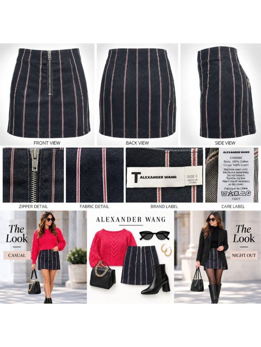 T Alexander Wang Womens Striped Cotton Mini Skirt Size 0